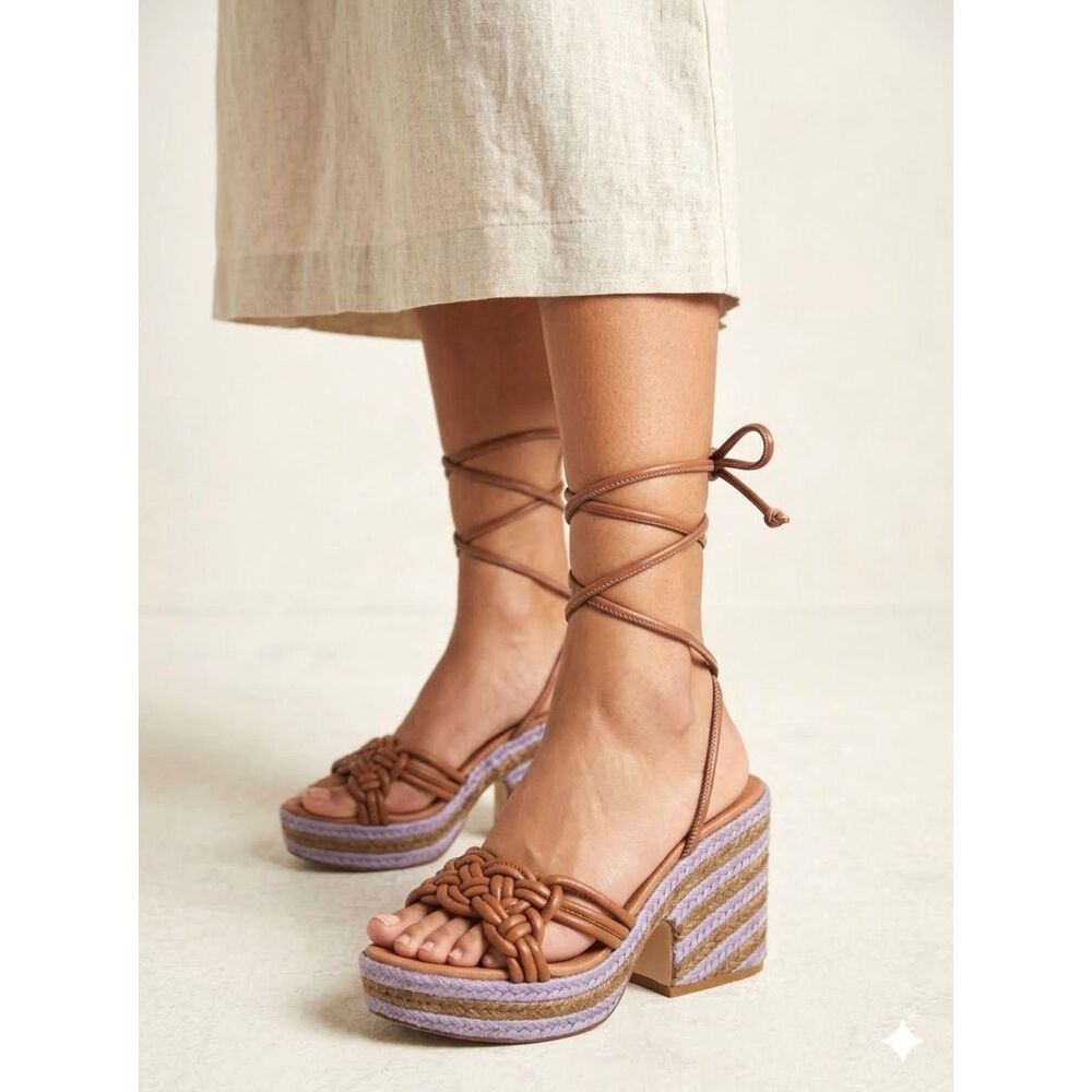 Braided Wrap Platform Sandal in Brown and Lavender